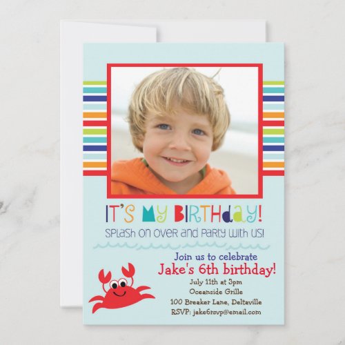 Splashing Crab Summer Birthday Party Invitation