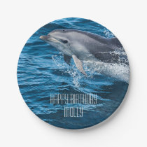 Splashing Dolphin Personalized Birthday Party Paper Plate Splashing Dolphin Personalized Birthday Party Paper Plate