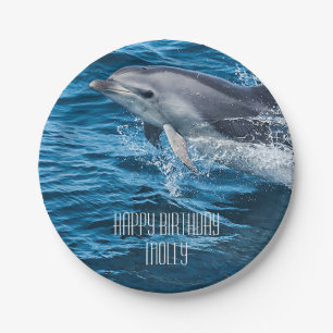 Splashing Dolphin Personalized Birthday Party Paper Plates