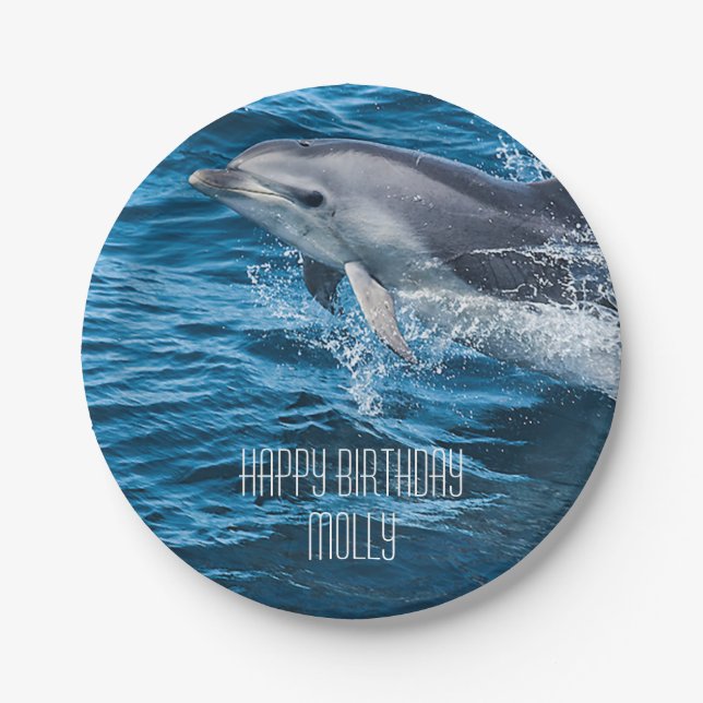 Splashing Dolphin Personalized Birthday Party Paper Plates (Front)