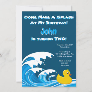 Splashing Duck 2nd Birthday Party Invitation