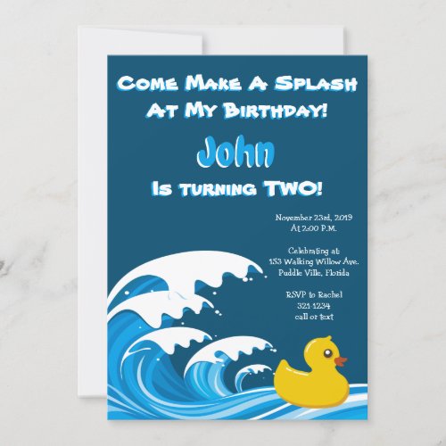 Splashing Duck 2nd Birthday Party Invitation