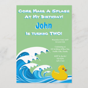 Splashing Duck 2nd Birthday Party Invitation