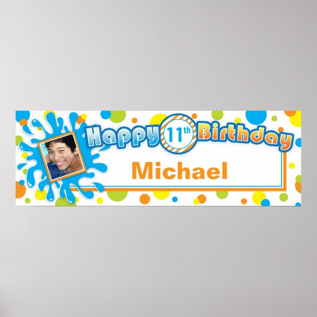Splashing Fun in the Sun Birthday Photo Banner Poster (Front)