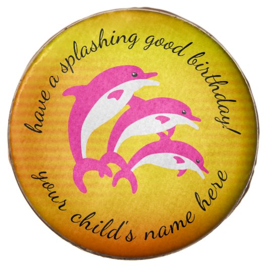Splashing Good Birthday Dancing Pink Dolphins Chocolate Covered Oreo (Front)