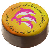 Splashing Good Birthday Dancing Pink Dolphins Chocolate Covered Oreo (Angled)