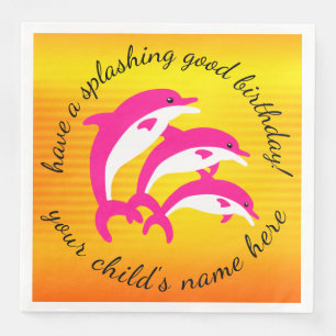 Splashing Good Birthday Dancing Pink Dolphins Paper Dinner Napkins