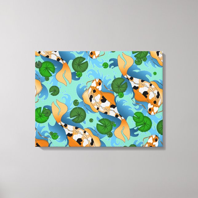 Splashing Koi Fish and Pond Lilies Canvas Print (Front)