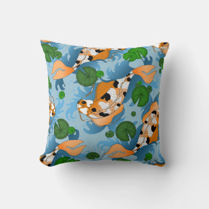 Splashing Koi Fish and Pond Lilies Custom Throw Pillow