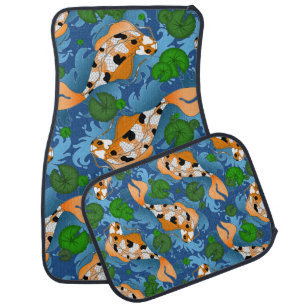 Splashing Koi Fish and Pond Lillies Custom Car Mat