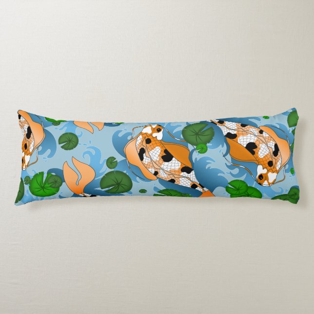 Splashing Koi Fish and Pond Lily Custom Body Pillow (Front)