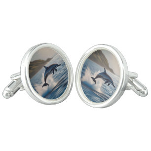 Splashing Leaping Dolphin: A Dance of Joy in Ocean Cufflinks