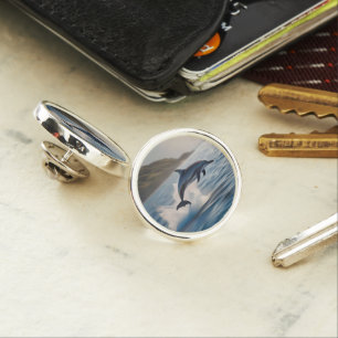 Splashing Leaping Dolphin: A Dance of Joy in Ocean Lapel Pin