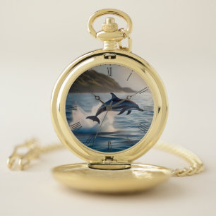 Splashing Leaping Dolphin: A Dance of Joy in Ocean Pocket Watch