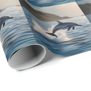 Splashing Leaping Dolphin: A Dance of Joy in Ocean Wrapping Paper
