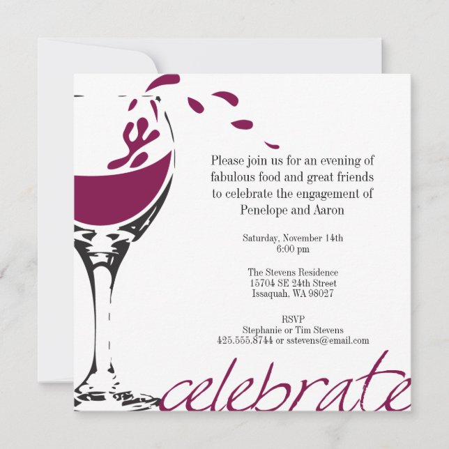 Splashing Merlot Party Invitation (Front)