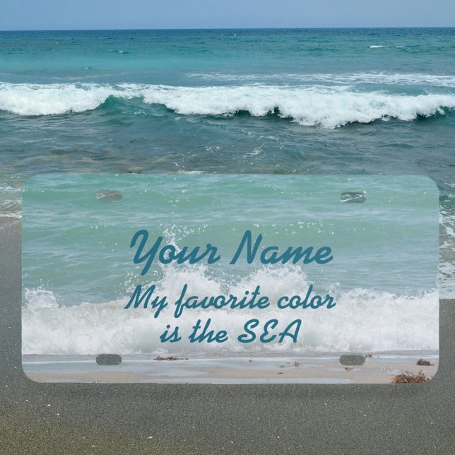 Splashing Ocean Wave on Sandy Beach Customizable License Plate (Creator Uploaded)