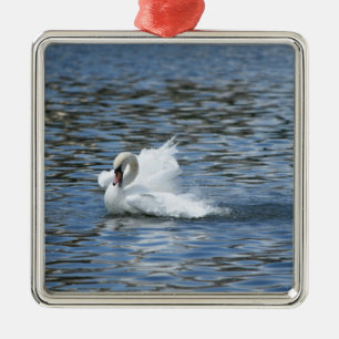 Splashing Swan on Lake Morton Metal Ornament