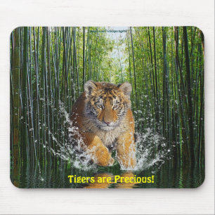 Splashing Tiger Cub & Bamboo Stream Mousemat Mouse Pad