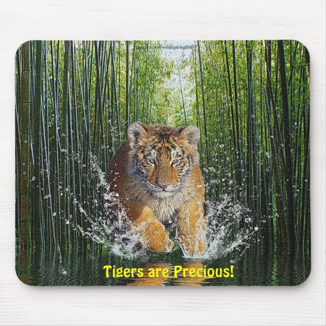 Splashing Tiger Cub & Bamboo Stream Mousemat Mouse Pad (Front)