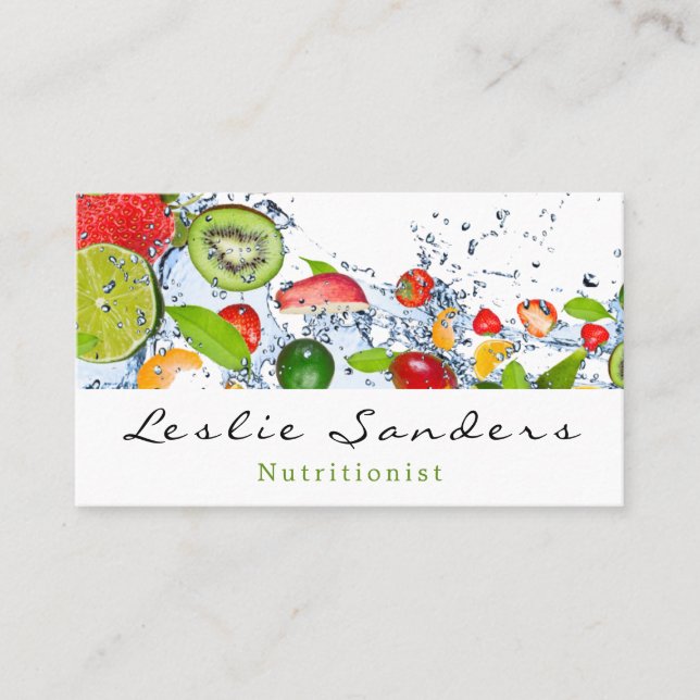 Splashing Water and Fruit Nutritionist Business Card (Front)