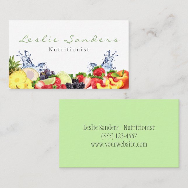 Splashing Water and Fruit Nutritionist Catering Business Card (Front/Back)