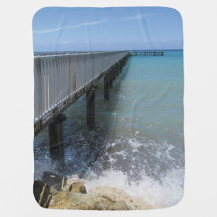 Splashing Waves on Wharf Design Baby Blanket