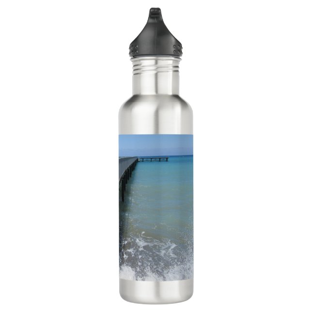 Splashing Waves on Wharf Design Stainless Steel Water Bottle (Right)