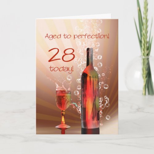 Splashing wine 28th birthday card