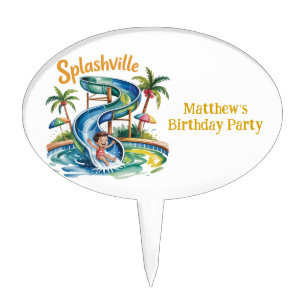Splashville Water Slide Boy Birthday Party Cake Topper