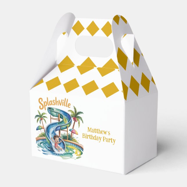 Splashville Water Slide Boy Birthday Party Favor Boxes (Front Side)