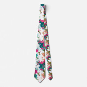 Splashy abstract art pink aqua green neck tie