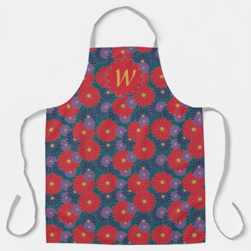 Splashy Fall Floral All_Over Print Apron