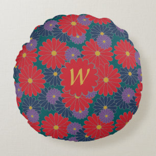 Splashy Fall Floral Round Pillow