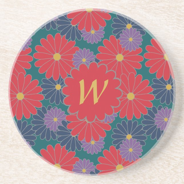 Splashy Fall Floral Sandstone Coaster (Front)