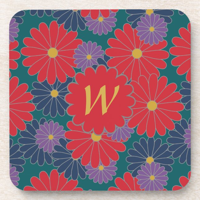 Splashy Fall Floral Square Coaster (Front)