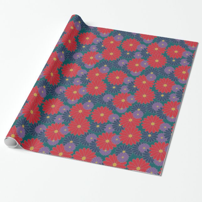 Splashy Fall Floral Wrapping Paper (Unrolled)