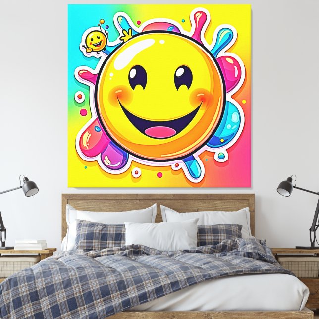 Splashy Happy Emoji Fun Canvas Print (Insitu(Bedroom))