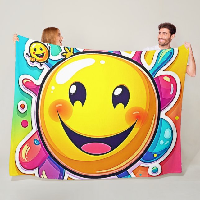 Splashy Happy Emoji Fun Fleece Blanket (In Situ)