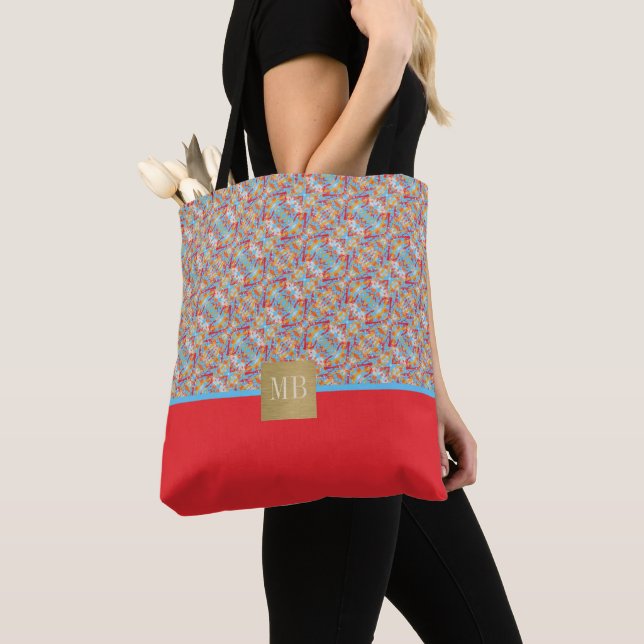 Splashy Red Paint Monogrammed Tote Bag (Close Up)