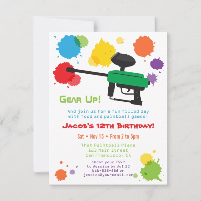 Splat Paintball Kids Birthday Party Invitations (Front)