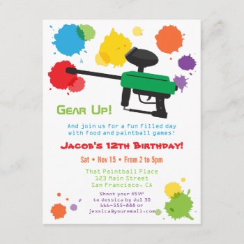 Splat Paintball Kids Birthday Party Invitations by RustyDoodle at Zazzle