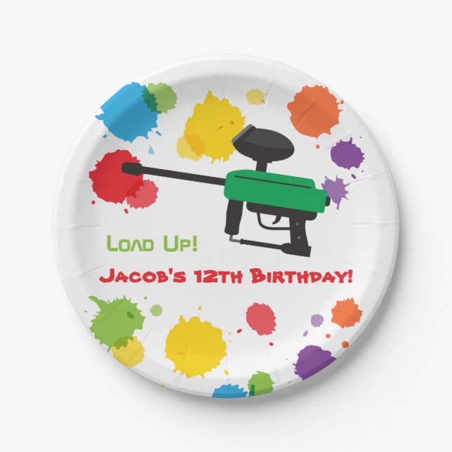 Splat Paintball Kids Birthday Party Paper Plates (Front)