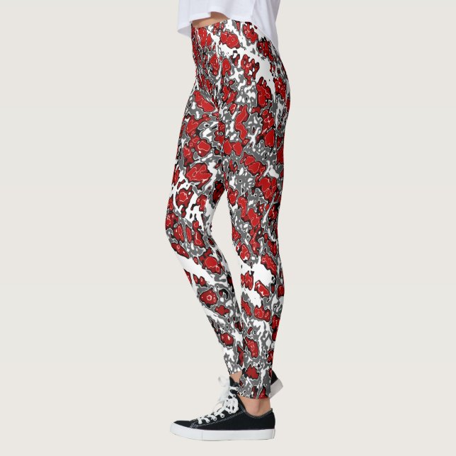 Splatter Abstract Red-Gray & White Print Leggings (Left)