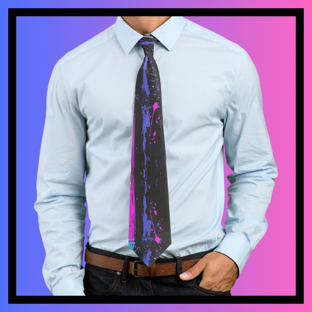 Splatter Art Purple Pink Black Abstract Art  Neck Tie (Creator Uploaded)