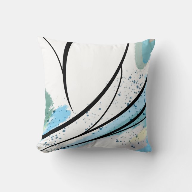 Splatter Blue White Black Line Throw Pillow (Front)
