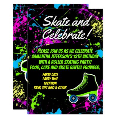 Glow In The Dark Skating Party Invitation Zazzle Com