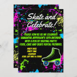 Splatter Glow Skate Roller Skating Birthday Party Invitation