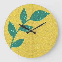 Splatter Green Leaf on Yellow Floral Wall Clock