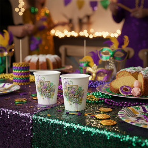 Splatter Mardi Gras collage Paper Cups